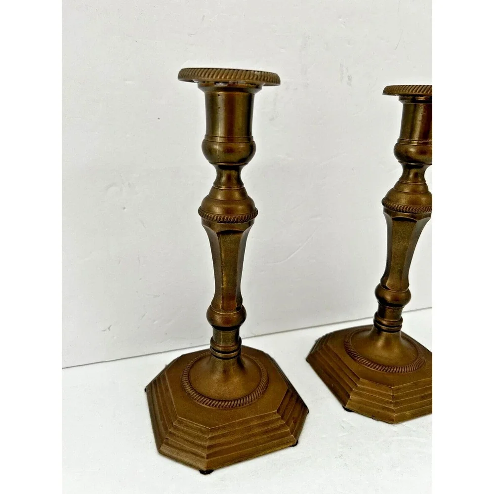Vintage‎ Pair Solid Brass Taper Candle Holder Candlesticks Square Base 7.5
